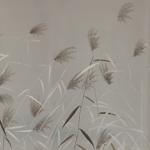 Обои ручная роспись Wild Grasses Special Colourway on Pale Grey dyed silk
