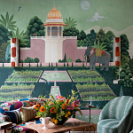 Обои ручная роспись Mahal Garden Original colourway on blue painted Xuan paper варинант исполнения - 1 | Loft Concept в Волгограде