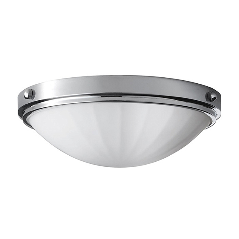 Потолочный светильник для ванных комнат цвета хром с белым матовым ребристым плафоном в форме полусферы Feiss Хром Белый в Волгограде | Loft Concept 