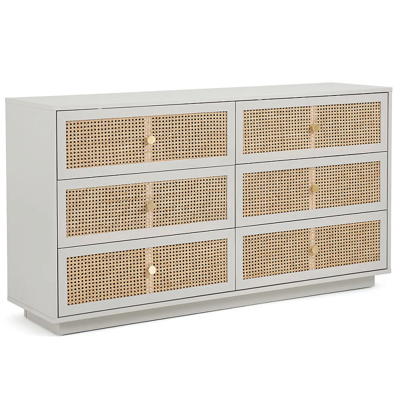Комод с шестью ящиками Tomio Wicker Furniture Светло-серый Древесина Латунь Комод с шестью ящиками Tomio Wicker Furniture Светло-серый Древесина Латунь в Волгограде | Loft Concept