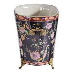 Кашпо из фарфора черная с цветочной росписью и бронзовой стрекозой Spring Garden варинант исполнения - 2 | Loft Concept в Волгограде