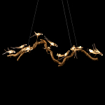 Люстра подвесная линейная с прозрачными стеклянными птичками на ветвях Serip Voa варинант исполнения - 7 | Loft Concept в Волгограде