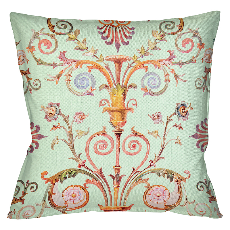 Декоративная подушка светло-зеленая с растительным орнаментом Raffael Floral Green Cushion Салатовый Мульти Декоративная подушка светло-зеленая с растительным орнаментом Raffael Floral Green Cushion Салатовый Мульти в Волгограде | Loft Concept