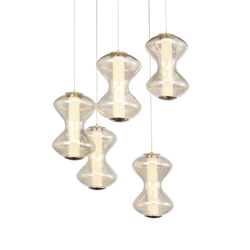 Люстра светодиодная с стеклянными волнообразными плафонами Amphora of Light Коньяк Золотой в Волгограде | Loft Concept 