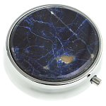 Таблетница карманная круглая с 3-мя отделениями с зеркалом и накладкой из натурального камня Содалит Silver Stone Pillboxes варинант исполнения - 1 | Loft Concept в Волгограде