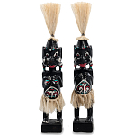 Комплект из 2-х деревянных статуэток Asmat Straw Headdress Statuettes Black Turquoise варинант исполнения - 1 | Loft Concept в Волгограде