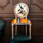 Стул бежевый в разноцветную полоску из натурального бука с изображением птиц и цветов Blooming Red Blue Birds Colorful Stripes Chair варинант исполнения - 5 | Loft Concept в Волгограде