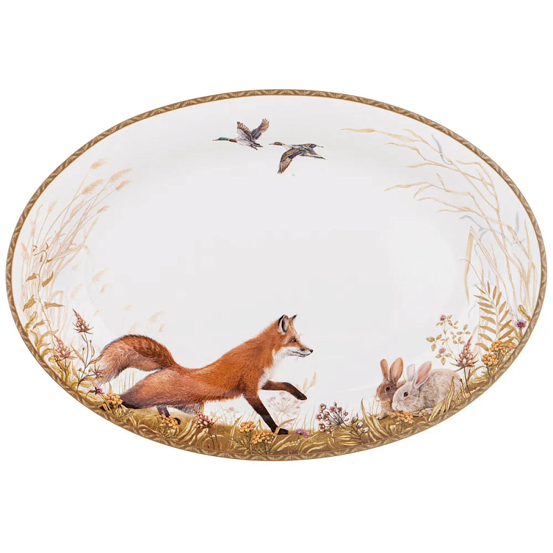 Блюдо овальное из фарфора с изображением животных Hunting Porcelain Collection Белый Мульти Блюдо овальное из фарфора с изображением животных Hunting Porcelain Collection Белый Мульти в Волгограде | Loft Concept