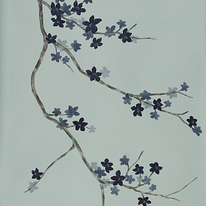 Обои ручная роспись Cherry Tree Original colourway on Adam Grey dyed silk