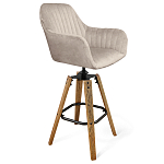 Барный стул со спинкой и подлокотниками на 4-х коричневых деревянных ножках Бежевый Велюр Ava Charm варинант исполнения - 1 | Loft Concept в Волгограде