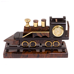 Часы настольные в виде паровоза из натурального камня Обсидиан Train Stone Clock варинант исполнения - 4 | Loft Concept в Волгограде