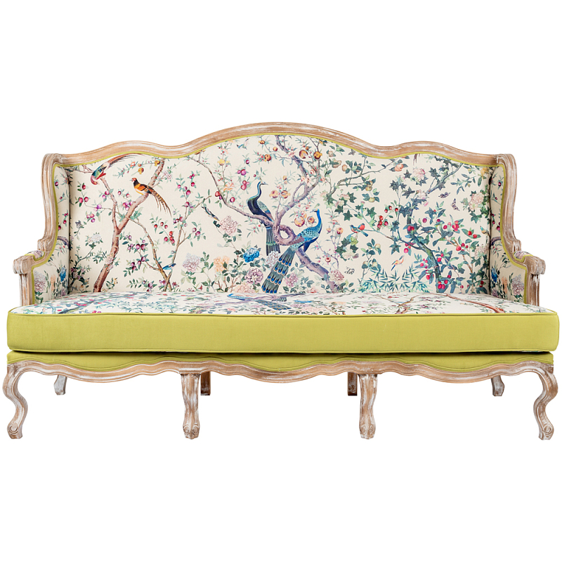 Диван из натурального бука бежевый с изображением птиц и цветов Beige Green Chinoiserie Garden Sofa Бежевый Салатовый Мульти Диван из натурального бука бежевый с изображением птиц и цветов Beige Green Chinoiserie Garden Sofa Бежевый Салатовый Мульти в Волгограде | Loft Concept