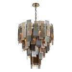 Люстра с многослойными стеклянными панелями янтарного и дымчатого цвета Textured Glass Chandelier варинант исполнения - 3 | Loft Concept в Волгограде