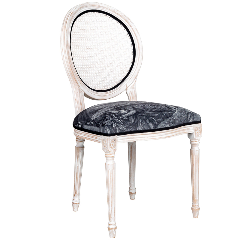 Стул с ротанговой спинкой Palace Gardens Stool Черно-белый Белый винтажная патина   в Волгограде | Loft Concept 