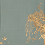Обои ручная роспись в стиле Арт-деко Whistler Peacocks Golden colourway on Blue Grey dyed silk варинант исполнения - 1 | Loft Concept в Волгограде