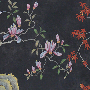 Обои ручная роспись Summer Night Blossom Original colourway on Edo Night painted silk
