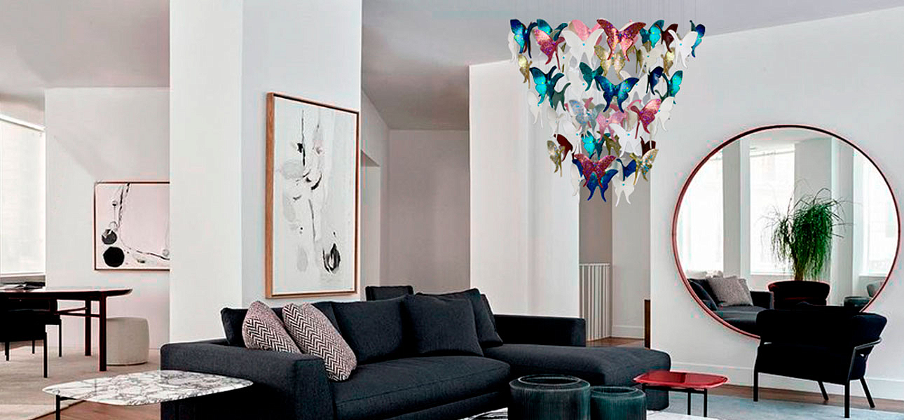 Люстра Цветные Бабочки Жемчужно-серая база Night Butterflies Chandelier Multi Color Люстра Цветные Бабочки Жемчужно-серая база Night Butterflies Chandelier Multi Color - Loft-Concept в Волгограде