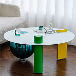 Дизайнерский журнальный стол с круглой белой столешницей на 3-х геометрических ножках Tajefox варинант исполнения - 3 | Loft Concept в Волгограде