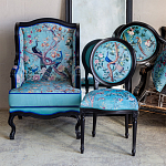 Стул из массива бука бирюзовый с изображением птиц в саду Turquoise Chinoiserie Blue Bird Chair варинант исполнения - 6 | Loft Concept в Волгограде