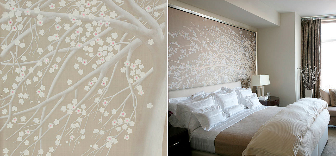 Обои ручная роспись Windswept Blossom Blossom on Lead Grey dyed silk Обои ручная роспись Windswept Blossom Blossom on Lead Grey dyed silk - Loft-Concept в Волгограде