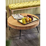 Журнальный столик с круглой фактурной столешницей из натурального дерева Vortex варинант исполнения - 6 | Loft Concept в Волгограде