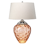 Настольная лампа с фактурным стеклянным основанием красного цвета с хромированной деталью у горловины и белым абажуром из искусственного шёлка Elstead Lighting варинант исполнения - 1 | Loft Concept в Волгограде