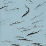 Обои ручная роспись Fishes Original colourway on Duck Egg dyed silk варинант исполнения - 2 | Loft Concept в Волгограде