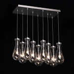 Люстра с 9-ю прозрачными плафонами из стекла в форме капли на прямоугольном потолочном основании цвета хром Lucid Rain  варинант исполнения - 3 | Loft Concept в Волгограде