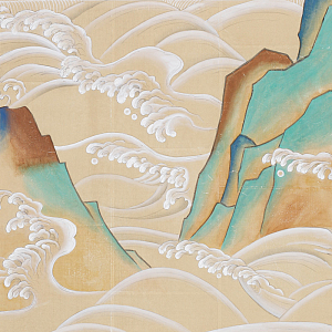 Обои ручная роспись Matsushima Waves Kano on Edo Straw India tea paper
