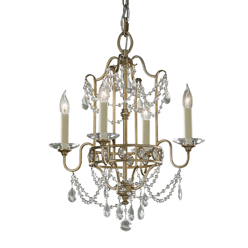 Люстра подвеная с 4-мя лампами и стеклянными подвесками в классическом стиле Feiss Серебряный Прозрачное Стекло в Волгограде | Loft Concept 