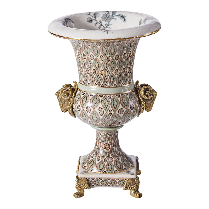 Ваза с овнами из фарфора с бронзовыми элементами Bronze Aries Бронза Мульти в Волгограде | Loft Concept 