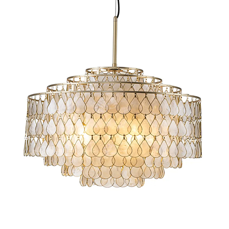 Люстра многоярусная с декором из натуральной морской ракушки Iridescent Light Золотой Перламутровый в Волгограде | Loft Concept 