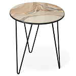 Стол журнальный с круглой столешницей из стекла на 3-х черных ножках Beige Marble варинант исполнения - 1 | Loft Concept в Волгограде