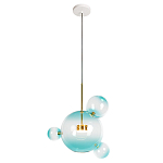 Подвесной светильник с прозрачными бирюзовыми стеклянными шарами и золотыми деталями Диаметр 43 Giopato & Coombes варинант исполнения - 1 | Loft Concept в Волгограде