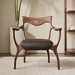 Стул деревянный с мягким сиденьем из коричневой натуральной кожи Moon Walnut Furniture варинант исполнения - 12 | Loft Concept в Волгограде