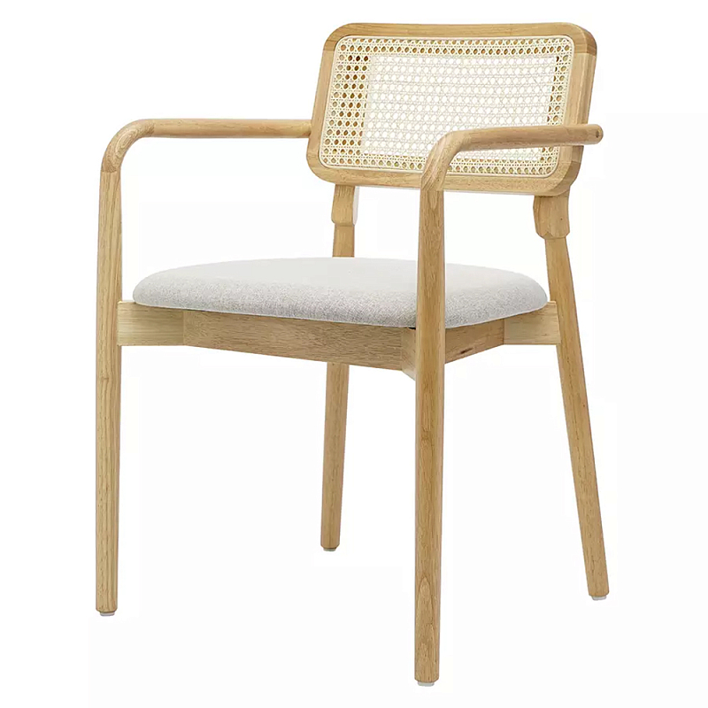 Стул обеденный с мягким сиденьем и спинкой из плетеного ротанга Wood and Textile Chair Бежевый Стул обеденный с мягким сиденьем и спинкой из плетеного ротанга Wood and Textile Chair Бежевый в Волгограде | Loft Concept