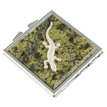 Зеркало двухстороннее квадратное из натурального камня Змеевик с декоративной вставкой в виде ящерицы Silver Stone Mirrors варинант исполнения - 1 | Loft Concept в Волгограде