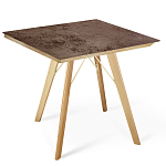 Стол обеденный с коричневой квадратной столешницей из керамики на четырех деревянных ножках Brown Ceramics варинант исполнения - 1 | Loft Concept в Волгограде