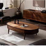 Кофейный стол овальный из дерева с 2-мя ящиками Coffee Walnut Table варинант исполнения - 1 | Loft Concept в Волгограде