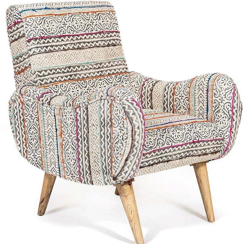 Кресло KELIM Pattern Brown Chair Серый Бежевый Кресло KELIM Pattern Brown Chair Серый Бежевый в Волгограде | Loft Concept