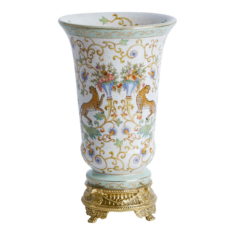 Ваза из фарфора на бронзовом основании Turquoise Blooming Garden Бронза Мульти в Волгограде | Loft Concept 