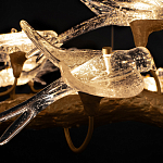 Люстра подвесная линейная с прозрачными стеклянными птичками на ветвях Serip Voa варинант исполнения - 11 | Loft Concept в Волгограде