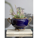 Чаша темно-синяя фарфоровая с бронзовыми ручками и ажурным ободком Eden Garden варинант исполнения - 2 | Loft Concept в Волгограде