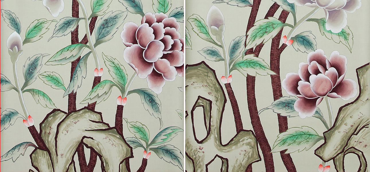 Обои ручная роспись Korean Peony Special Colourway on Icefield dyed silk Обои ручная роспись Korean Peony Special Colourway on Icefield dyed silk - Loft-Concept в Волгограде