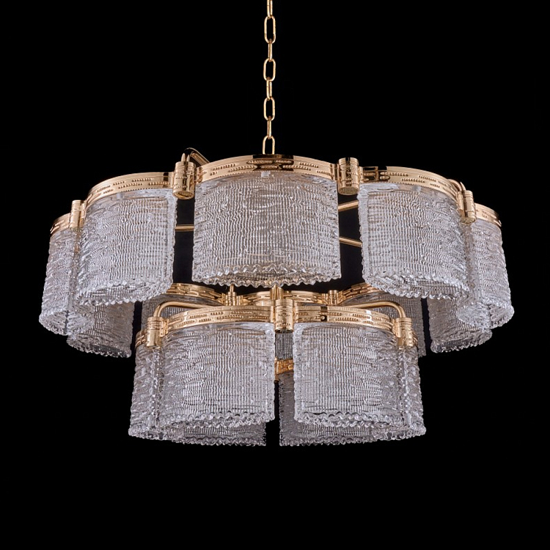 Люстра двухъярусная с текстурными овальными абажурами Splendor Palace Style Золотой Прозрачный в Волгограде | Loft Concept 