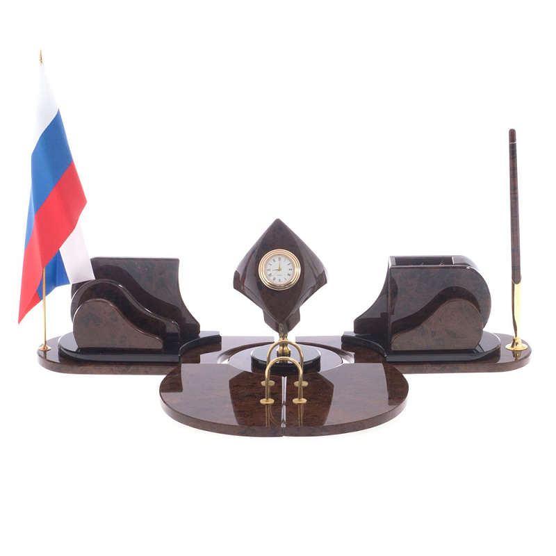 Настольный письменный набор из природного камня обсидиана коричневого Team leader Коричневый Настольный письменный набор из природного камня обсидиана коричневого Team leader Коричневый в Волгограде | Loft Concept