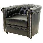 Кресло кожаное с мягкими подлокотниками на 4-х деревянных ножках Logan Leather Armchair black 2 варинант исполнения - 1 | Loft Concept в Волгограде