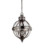 Подвесной светильник с прозрачным стеклянным плафоном в форме шара цвета никеля в индустриальном стиле на цепи 3 лампы Feiss варинант исполнения - 1 | Loft Concept в Волгограде