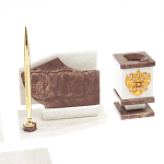 Настольный письменный набор из мрамора и лемезита с гербом и флагом России Marble Accessory варинант исполнения - 5 | Loft Concept в Волгограде