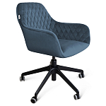 Стул с мягкой синей обивкой из велюра и подъемно-поворотным механизмом на черных колесиках Harper Blue варинант исполнения - 1 | Loft Concept в Волгограде